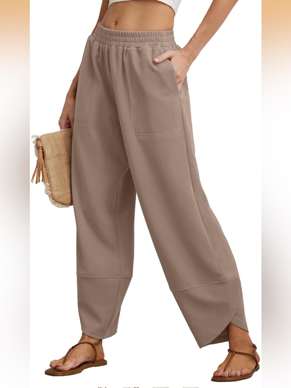 Wide Leg Harem Lounge Pants with Pockets - Camel Color